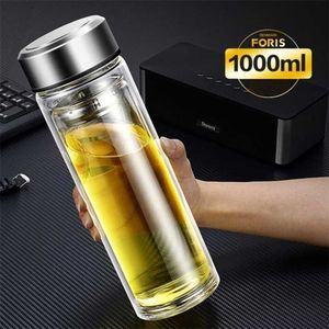 Leakproof Tea Bottle with Infuser Stainless Steel Double Walled Portable Drinking Lemon Water Cup Container for CarTravel 211122