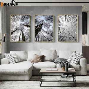 Черный, белый цвет, зимний лес, холст, картина, картина с природным пейзажем, настенное искусство, скандинавский плакат, скандинавский минималистичный пейзаж, Декор, картины
