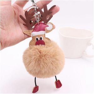 Christmas Gift Keyring Plush Keychain Pendant Cartoon Elk Luggage Decoration Key Chain Party Ornaments 12 colors Wholesale