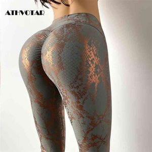 Athvotar bubbla rumpa kvinnor leggings sexig serpentin sport hög midja push up motion gym slank fitness legging mujer 210925