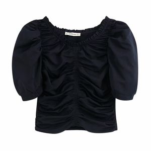 Fashion Square Collar Kvinnor Pläterad Kort Skjorta Casual Lady Sleeve Solid Blus Slim Tops S7006 210430
