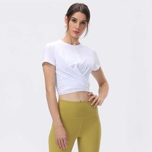 Yoga Short Sleeve T-shirt Running Fitness Casual Sports Bandage Tops Workout Gym Clothes Women Shirt Blouses