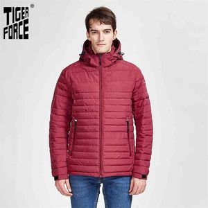 タイガーフォース到着男性ポケット付きの縞模様のジャケット高品質取り外しフード暖かいコートアウターウェアジッパーParka 50629 210819