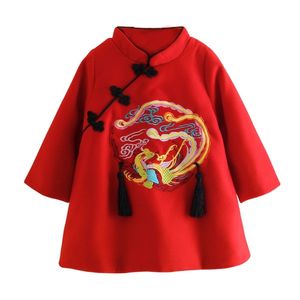 Zima 6 10 lat 120 cm 140 cm Rok Haft Zagęszczający Dzieci Dzieci Dziewczyna Tradycyjna Chińska Tang Red Cheongsam Dress 210625