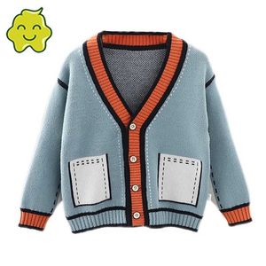 Autumn Kids Sweater Coat Baby Boys Toddler V-Neck Jumper Knitwear Long-Sleeve Cotton Cardigans Children Clothes 211201