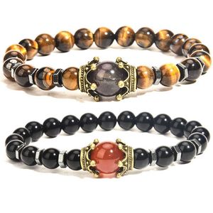 new product launch fashion luxury crown men's jewelry bracelet Amethyst tiger eye stone couple Bracelet