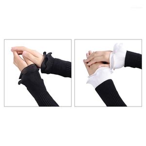 5本の指の手袋レディース冬の装飾的な偽の袖二重層シフォンのしわのフリルの取り外し可能なフレアカフスセーターリストウォーマー