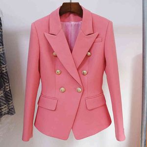 High Street Est designer jaqueta feminino clássico leão botões Double Breasted Slim encaixe pique blazer 210521