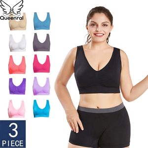 Queenral Drop VIP 3PCS/lot Seamless Bra With Pads Plus Size Bras For Women Brassiere Big Size Vest Wireless BH 5XL 6XL 211110