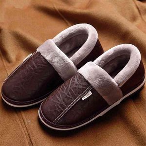 Men shoes House slippers Leather Fashion Memory Foam Winter Slippers Man Size 10.5-15 Soft Non-slip Male slippers for home 210325