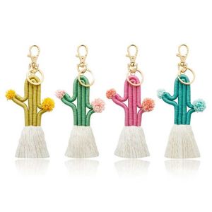 Cute Cactus Shape Key Chain Tassel Bag Hanging Ornaments Cotton Thread Woven Tools Colored Key Ring Fit for Prevent Key Loss G1019