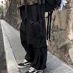 オーバーオール女性韓国語版ストリートハンサムな野生のハイウエスト巾着ズボン緩い広い脚のカジュアルパンツ男性トレンド210526