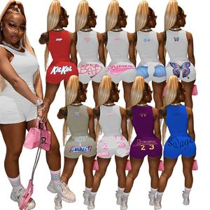 Kvinnor Summer Tracksuits Fashion Letter Tryckt Två stycken Set Sexig Sports Suit Solid Color Vest Shorts Outfits Hot Selling 10 Color