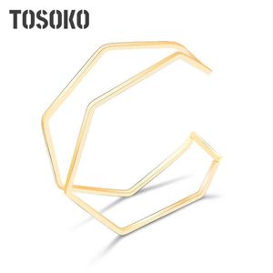 Tofflo Stainless Steel Jewelry Exaggerated Opening Polygon Line Hollow Out Bracelet Women's Fashion Hand Ornament Bsz194 Q0717
