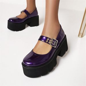 Wholesale thick block heels for sale - Group buy Japanese Women Creepers Punk Rock Gothic Thick Sole Platform Cosplay Shoes Chunky Block High Heels Pumps Purple Silver Dress
