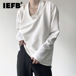 IEFB Autumn Personalized Fake Two-piece Double-layer Knitted Niche Men's Long Sleeve T-shirt Korean Loose Pullover Tops 9Y9194 220312