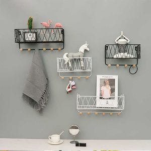 1PC Mensola a muro a sei ganci Rack di stoccaggio Organizzazione per cucina Camera da letto Kid Room Decorazione murale fai da te Decorazioni per la casa 210705