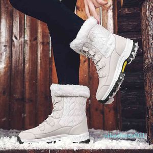 女性の冬のハイブーツ、ファースノーブーツ付き暖かいふわふわブーツ、女性用防水ホワイトプラットフォームブーツ靴 41 ミッドカーフブーツ x11