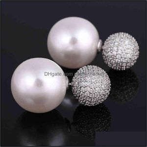 Studörhängen Smycken Xiumeiyizu Lyx 15mm Simated Pearl Bubble Earring FL Prip Cubic Zirconia Double Ball Rhodium 210323 Drop Delivery 2