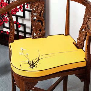 Custom Fine Embroidery Orchid Grass Gap Seat Pads Concave Triangle Chair Cushions Anti-Slip Irregular Chinese Cotton Linen Sit Mats