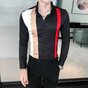 Camicie da uomo a righe manica lunga casual business formale camicie slim fit streetwear abbigliamento da lavoro sociale chemise homme 210527