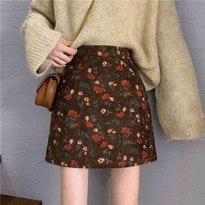 Floral Print Vintage Summer Mini Skirts Women Korean Harajuku Pencil Skirt High Elastic Waist Zipper Elegant Plus Size Chic Z375 X0428