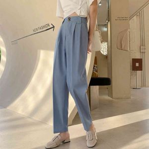 Will suit pants women nine points since the spring and summer black show thin trousers waist straight pipe trunks 210429