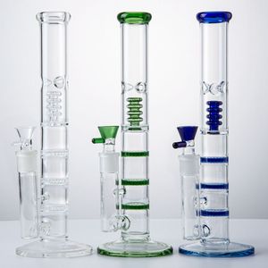 Glass Bong Unique Triple Beecomb Perc Hookahs Birdcage Water Pipes Dab Oil Rigs Glasses Bongs 18mm Female Joint With Glass Bowl HR316