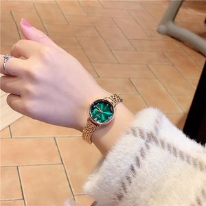 Orologi da polso Wathes verde da donna quadrante di lusso braccialetto orologio al quarzo moda metallo argento cintura orologi eleganti per regalo da donna