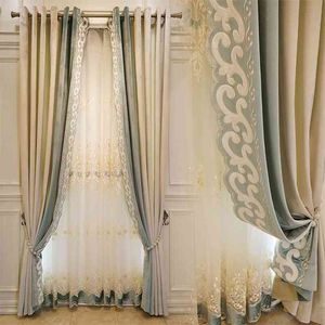 ヨーロッパの豪華な刺繍の遮光カーテンのための居間の寝室のカーテンウィンドウブラインドのためのカーテンの窓枠の窓治療210913
