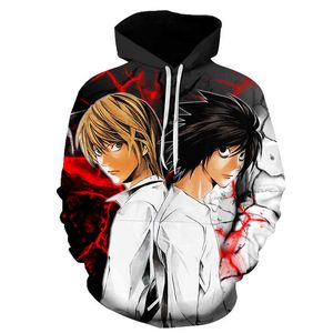 Autunno 3D Stampa Uomo Donna Casual Streetwear Death Note Felpa con cappuccio Hip Hop manica lunga per il tempo libero Pullover Top Anime Felpa T200917