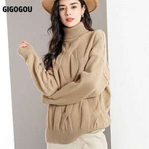 GIGOGOU Winter Thick Warm Women Turtleneck Sweaters High Street Oversized Pullover Jumper Casual Loose Cashmere Sweater Outfits 211011