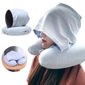 Almofada com capuz de memória U-shaped espuma para dormir confortável apoio cabeça voo projetado pescoço de queixo avião