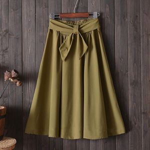 Skirts Solid Womens Mid Length Plus Size Winter Skirt Pleated Pus With Bow Women Keen-length Jupe Femme #3