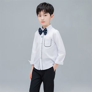 Spring White Shirts for Teenage School Boys Turn-down Collar Tops England Style Toddler Baby Long Sleeve Clothes 2-16Y 210622