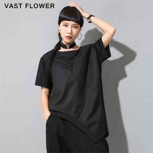 Kvinnor svart asymmetrisk patchwork plus storlek t-shirt sommar casual lös kortärmad t-shirt toppar kläder mode 210623