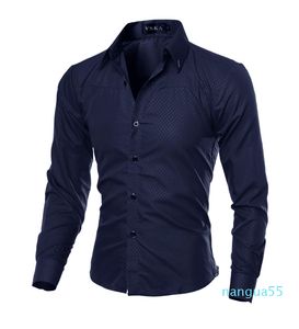 Fashion-dress camisas Casuais Slim Fit Mens Camisa Chemise Homme Homens Camisa Sólida Malha Heren