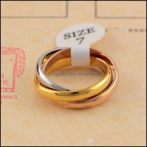 Band Jewelryclassic Three-Rings Ring For Men Women Couple Fashion Simple Style With Three Colors Rose Gold Rings Drop Delivery 2021 Jomlw