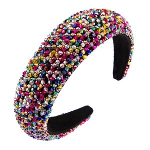 2021 Gorgeous Baroque Full Multi Color Crystal Wide Headband Hand Made Beaded Thin Sponge Hairband Woman Wedding Party Hair Accessory