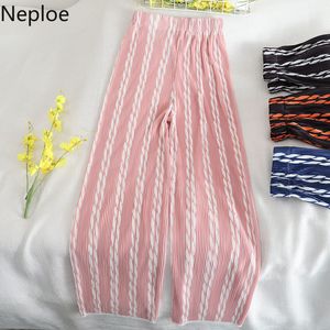 Neploe Vintage Kontrast Kolor Spodnie szerokiego nogi Letnie Luźne Spodnie Wakacyjne Plaża Ropa Mujer Moda Drapa Wysoka talia Pantalon 210422