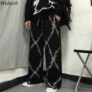Harajuku vintage kvinnor byxor print hög midja rakt breda ben byxor casual lösa koreanska mode streetwear 91089 210519