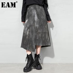 [EAM] Wysokiej elastycznej talii barwniki asymetryczne kieszenie indywidualność pół-ciała spódnica kobiet moda wiosna jesień 1dd6962 21512