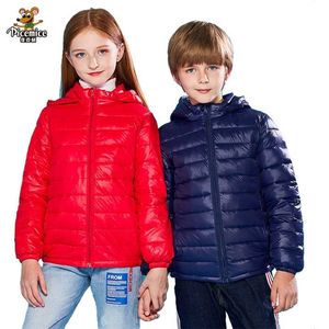 Inverno de outono encapuçado crianças para baixo jaquetas para meninas cor doces mornos crianças casacos meninos 2-16 anos Outerwear roupas 211222