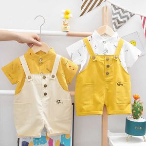 2021 Nova Moda Amarela Bebé Roupas T-shirt + Shorts Imprimir Crianças Roupas Conjuntos Crianças Menino Terno Crianças roupas para 1-4 Idade X0802