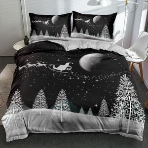 Sängkläder set 3D Set Black Däcke Cover Quilt Cover Comporter Case Kudde King Queen Double Twin Size Christmas Bed Linne