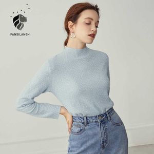 FANSILANEN Crochet floral knitted sweater Women long sleeve white elegant pullover Turtleneck autumn winter blue jumper top 210607