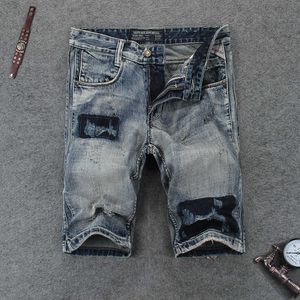 Jeans da uomo alla moda in stile italiano Jeans di alta qualità retrò grigio blu firmati lavati pantaloncini di jeans strappati estate vintage corto RRV9