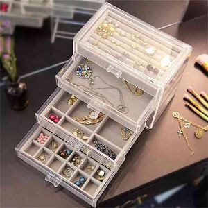 European Transparent Jewelry Box, Ring, Earring Stand, Earrings, Necklace, Makeup Drawer Type Dressing Table, Finishing Box 210922