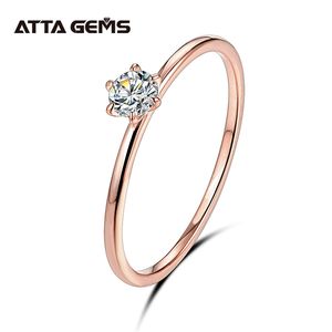 18K Rose Gold Ring for Women 0.2ct Test Past D Diamond Solitaire Wedding Band Engagement Bridal 211217