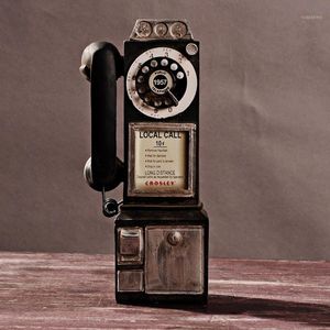 Wholesale telephone decorations resale online - Garden Decorations Vintage Resin Rotate Classic Look Dial Pay Phone Model Retro Booth Home Decoration Ornament Call Telephone Figurine